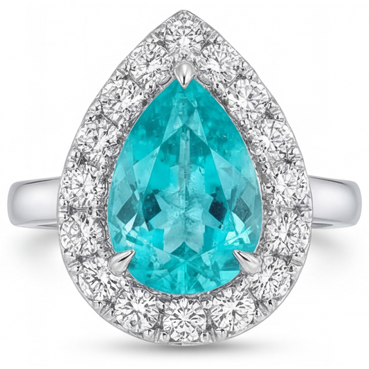 Halo-Ring 14K Weißgold mit Neon Paraiba – Hauptansicht