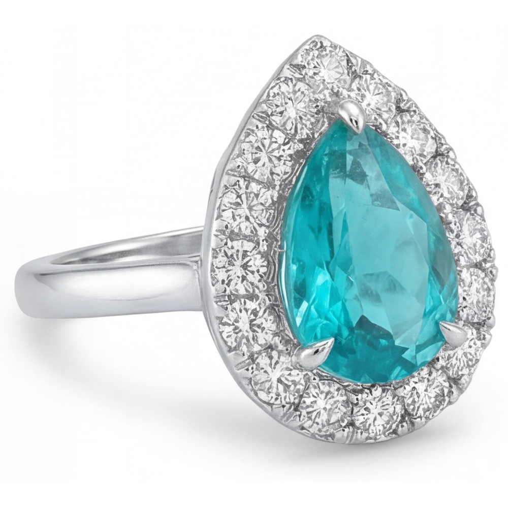 Neon Paraiba Halo-Ring 5-Karat 14K Weißgold – Seitenansicht