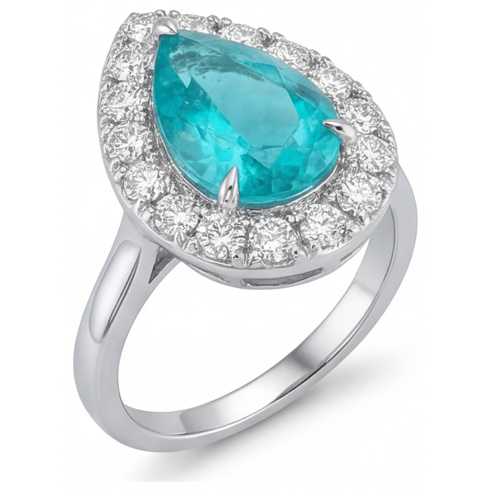 Neon Paraiba Halo-Ring 5-Karat 14K Weißgold – Schrägansicht