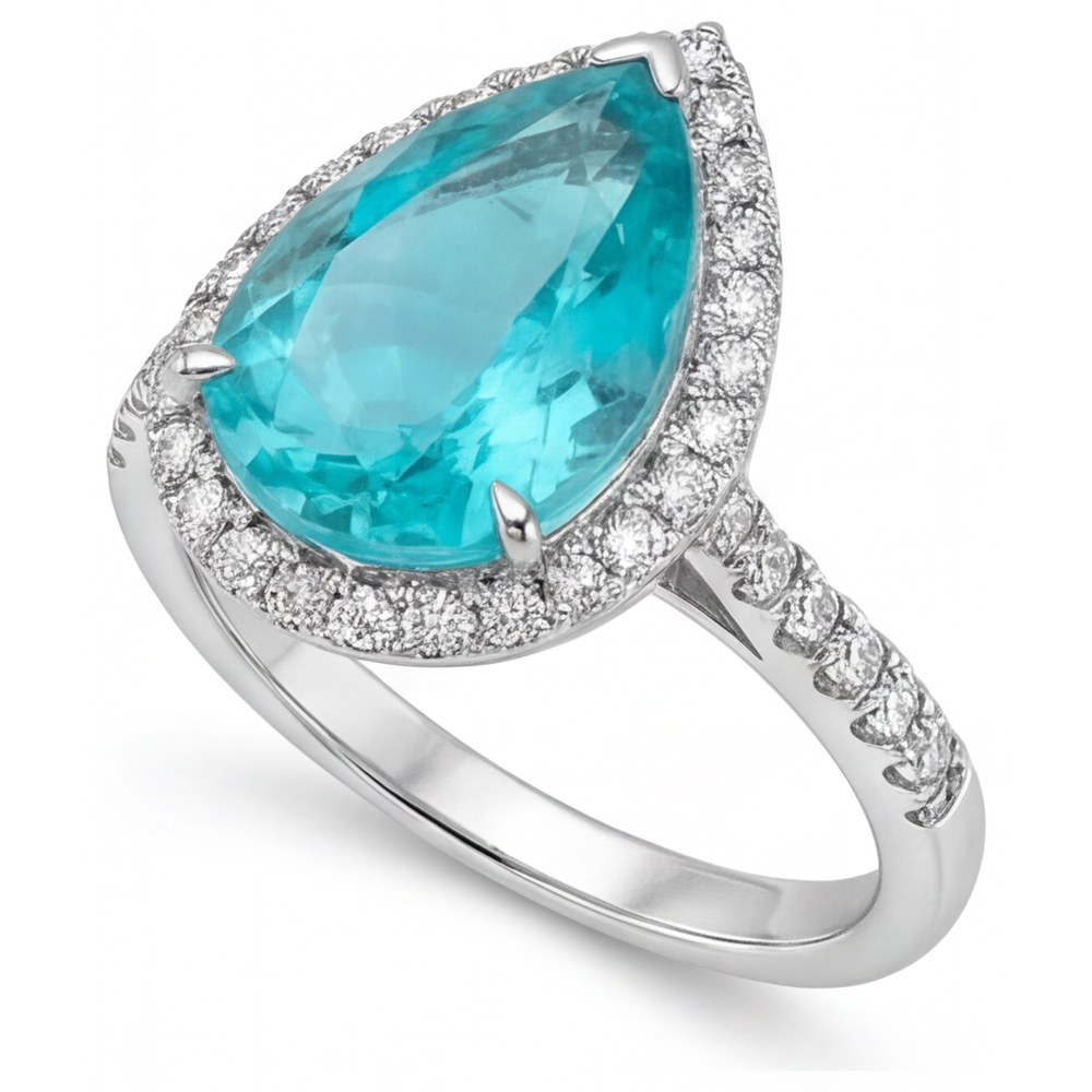 Natürlicher Neon Paraiba Halo-Verlobungsring 5,50 Karat 14 Karat Weißgold – Schrägansicht