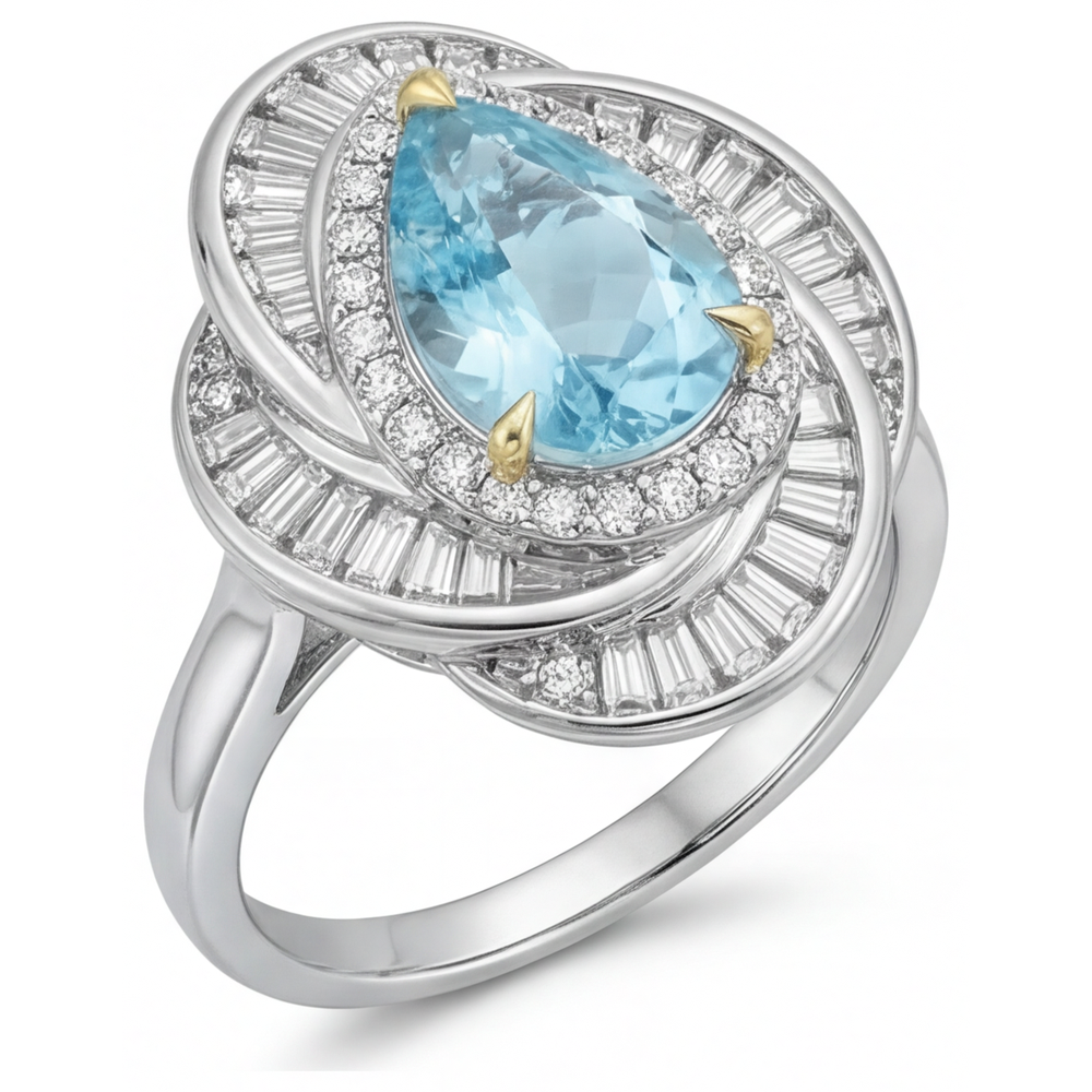 Authentischer Neon Paraiba Halo-Verlobungsring – Frontansicht