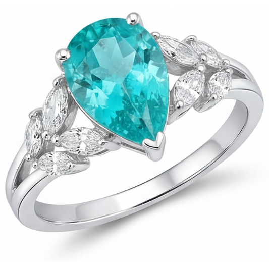 Naturreiner Neon Paraiba Schmuckstein-Ring 2 Karat 14K Weißgold – Hauptansicht