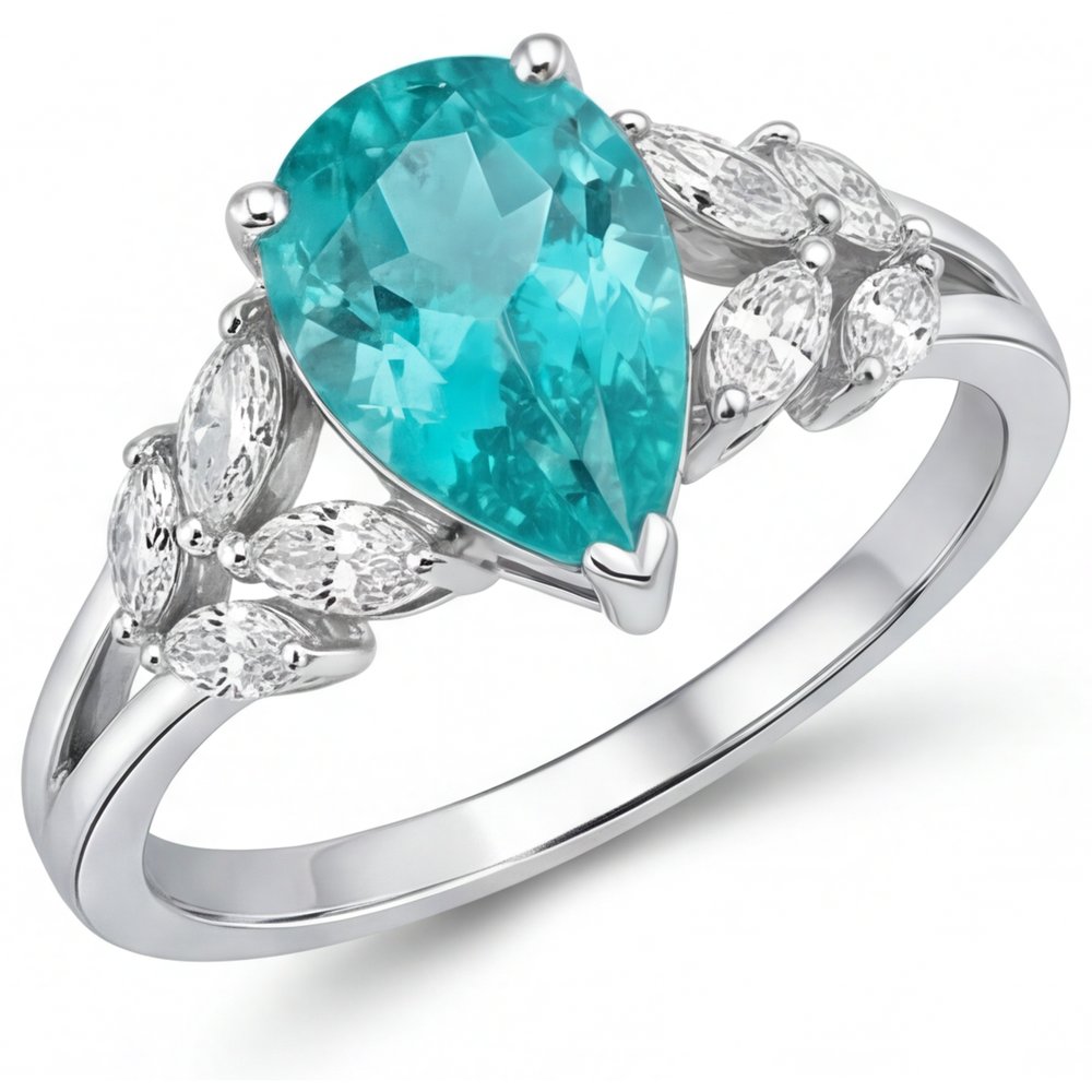 Funkelnder Neon Paraiba Schmuckstein-Ring 2 Karat – Schrägansicht