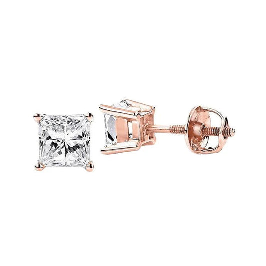 3 Karat prinzessinförmiger Echte Diamant-Ohrstecker Feines Roségold 14K