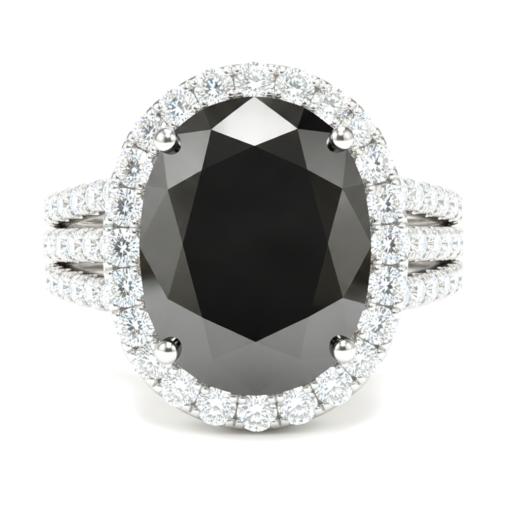 Verlobungsring mit echtem schwarzem Diamant 6 Karat Oval Halo 14 Karat Weißgold