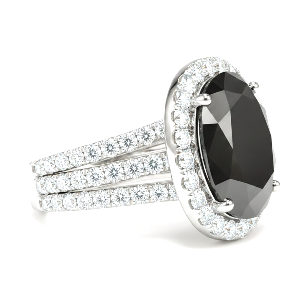 Verlobungsring mit echtem schwarzem Diamant 6 Karat Oval Halo 14 Karat Weißgold