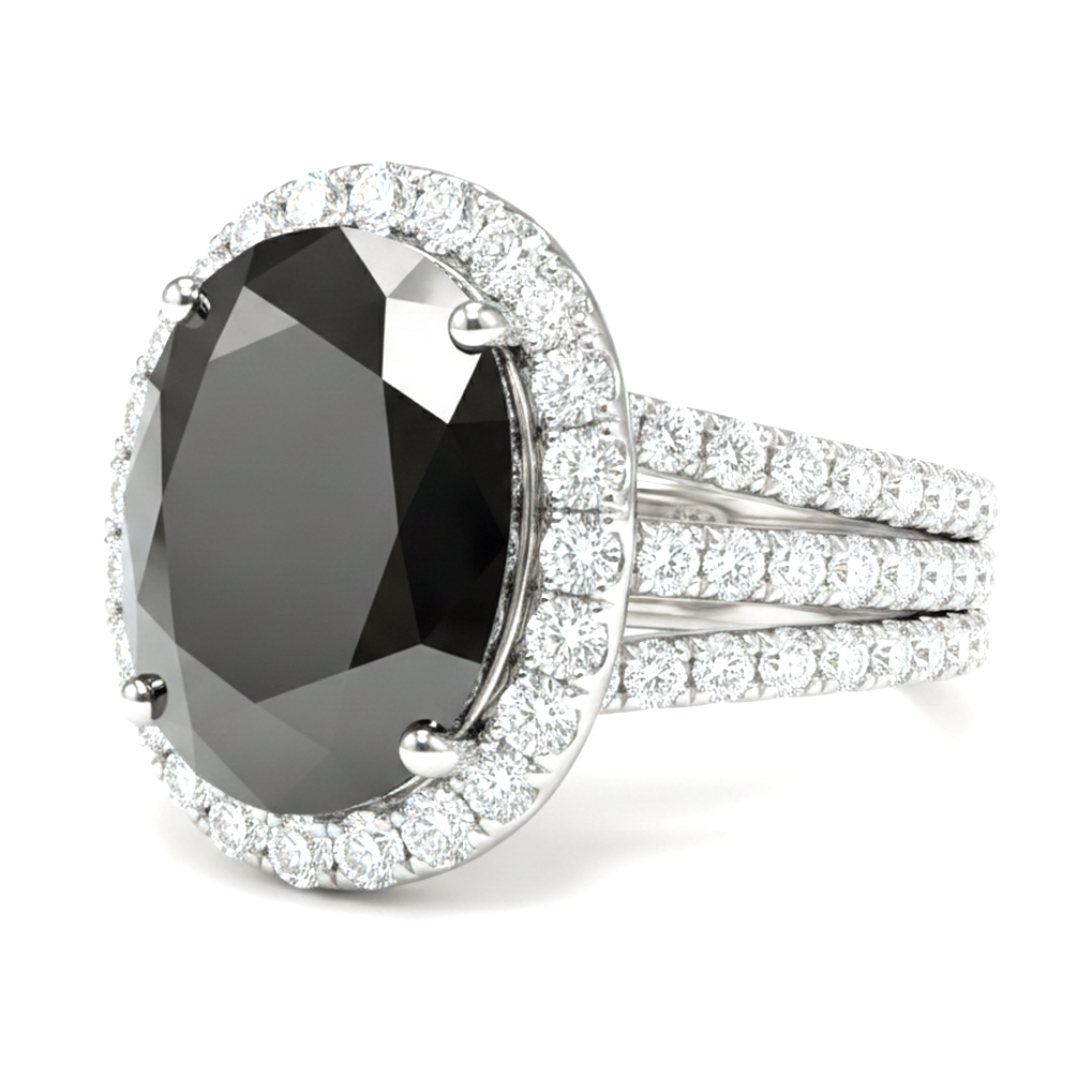 Verlobungsring mit echtem schwarzem Diamant 6 Karat Oval Halo 14 Karat Weißgold