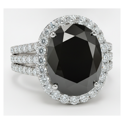 Verlobungsring mit echtem schwarzem Diamant 6 Karat Oval Halo 14 Karat Weißgold