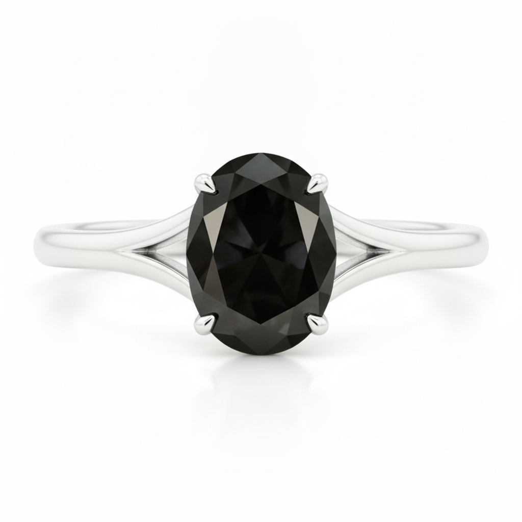 Verlobungsring mit natürlichem schwarzem Diamanten, 5 Karat, ovaler Solitär, Kathedralfassung, 14 Karat Weißgold