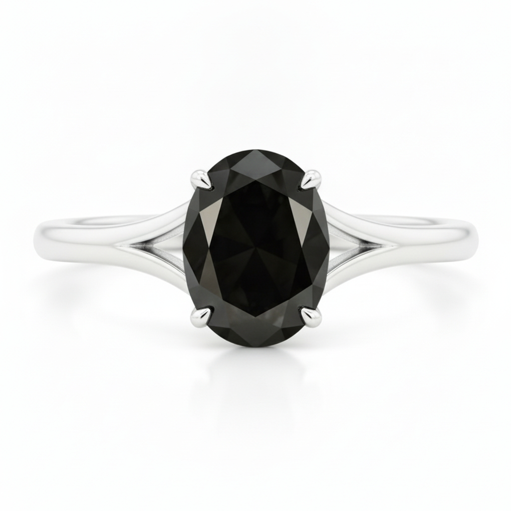 Verlobungsring mit natürlichem schwarzem Diamanten, 5 Karat, ovaler Solitär, Kathedralfassung, 14 Karat Weißgold