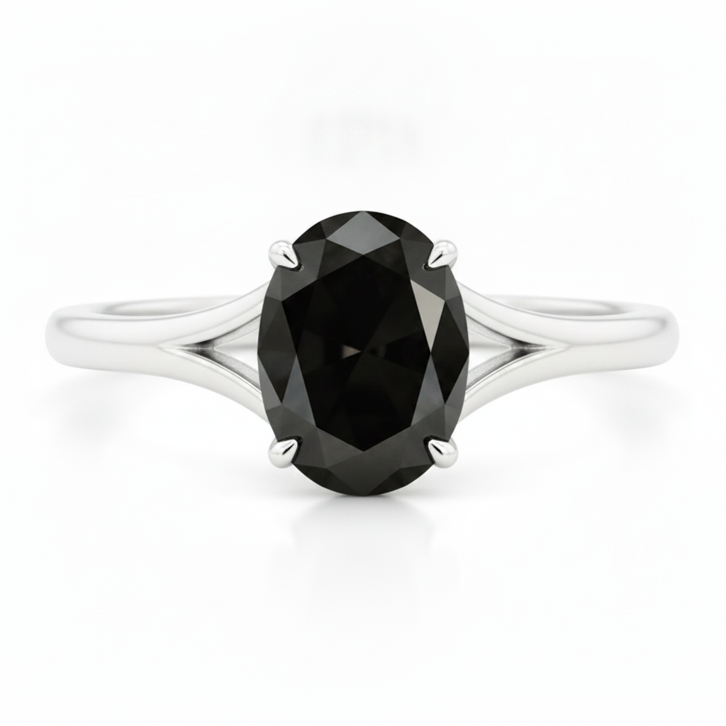 Verlobungsring mit natürlichem schwarzem Diamanten, 5 Karat, ovaler Solitär, Kathedralfassung, 14 Karat Weißgold