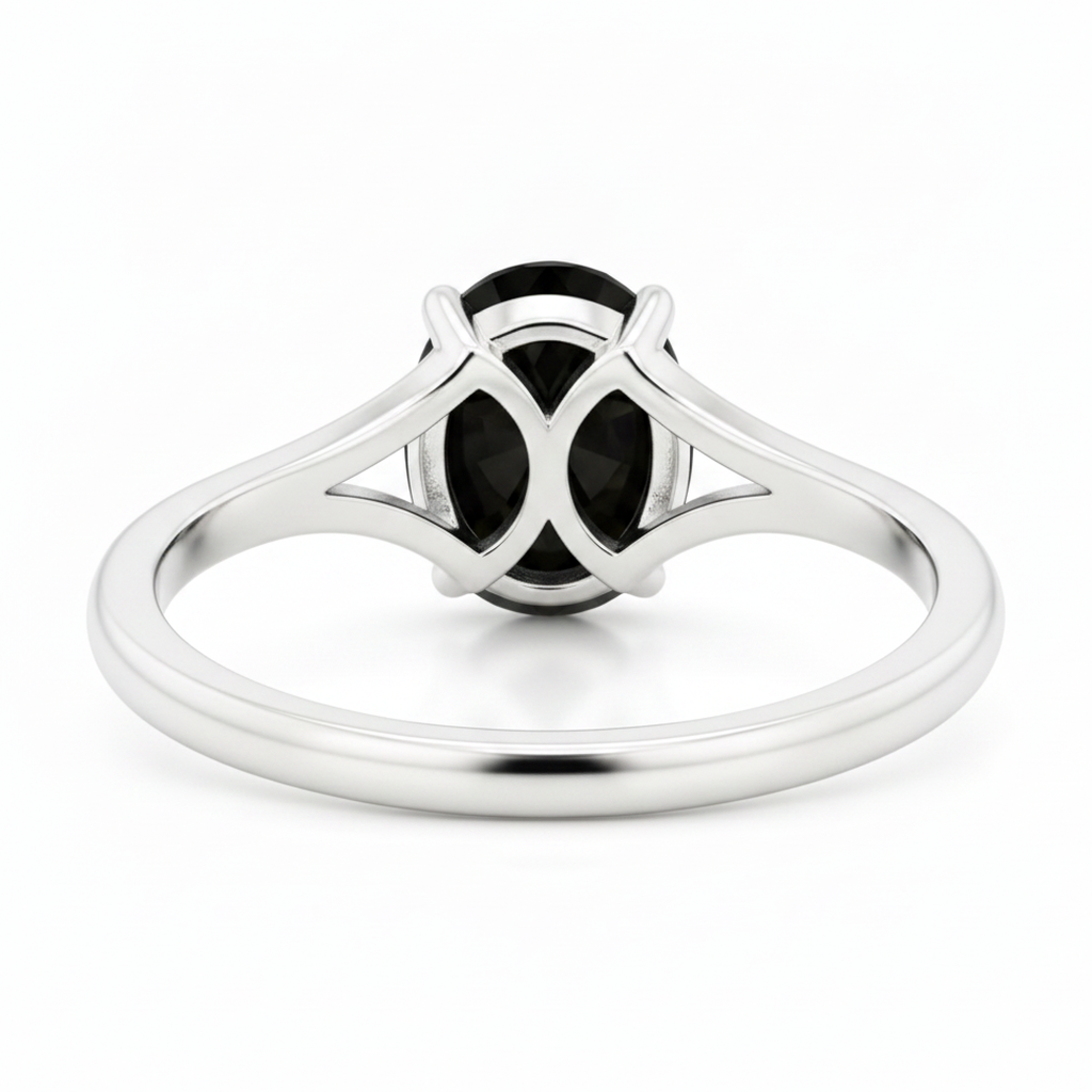Verlobungsring mit natürlichem schwarzem Diamanten, 5 Karat, ovaler Solitär, Kathedralfassung, 14 Karat Weißgold
