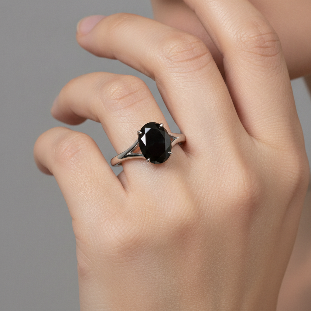 Verlobungsring mit natürlichem schwarzem Diamanten, 5 Karat, ovaler Solitär, Kathedralfassung, 14 Karat Weißgold