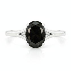 Verlobungsring mit natürlichem schwarzem Diamanten, 5 Karat, ovaler Solitär, Kathedralfassung, 14 Karat Weißgold
