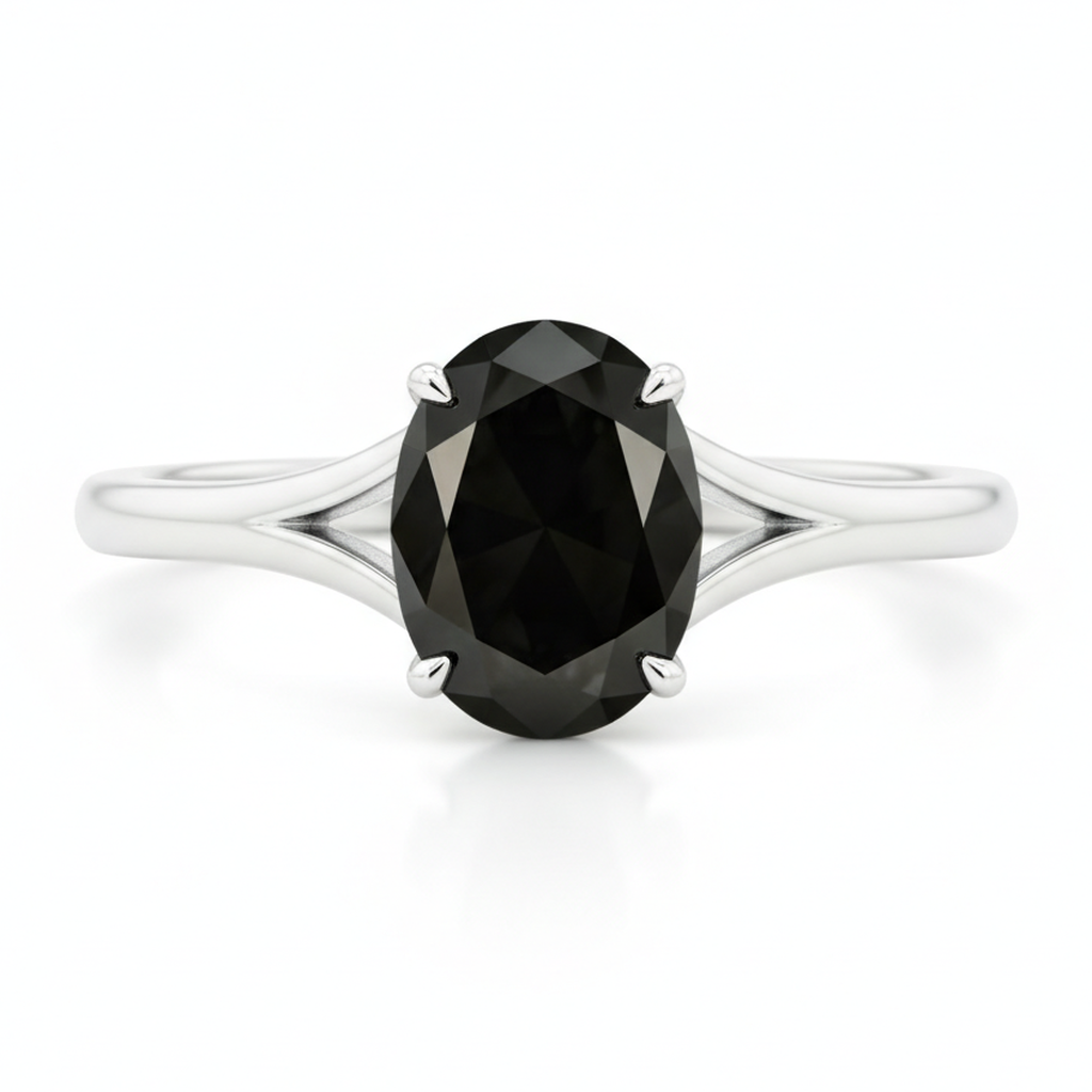 Verlobungsring mit natürlichem schwarzem Diamanten, 5 Karat, ovaler Solitär, Kathedralfassung, 14 Karat Weißgold