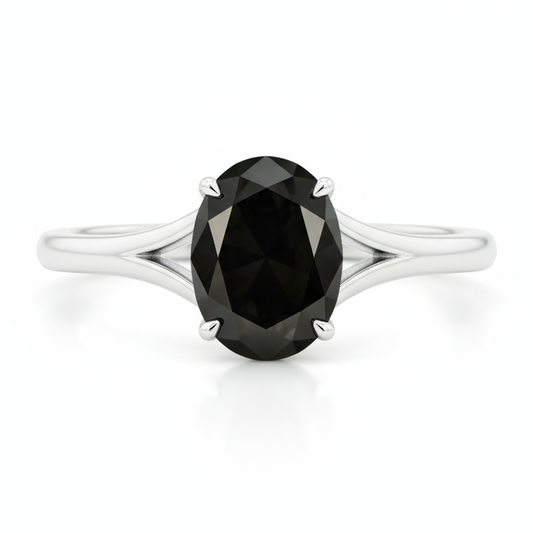 Verlobungsring mit natürlichem schwarzem Diamanten, 5 Karat, ovaler Solitär, Kathedralfassung, 14 Karat Weißgold