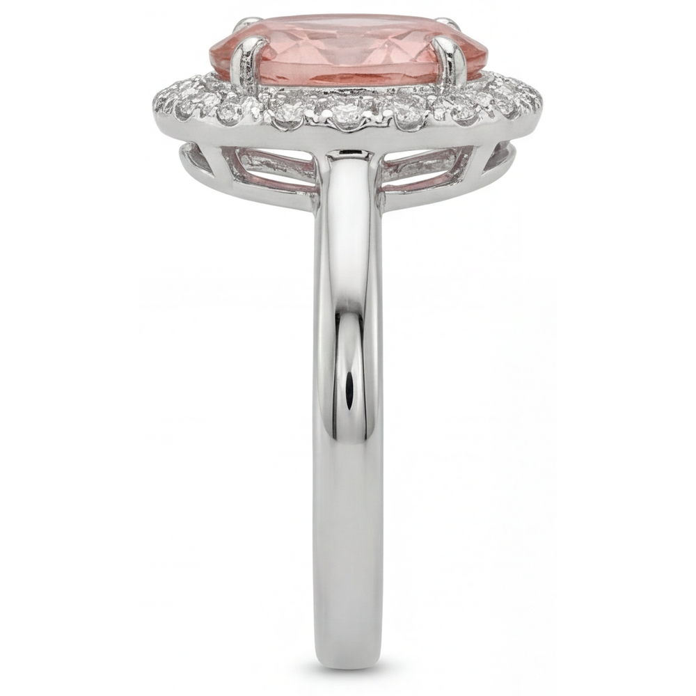Padparadscha-Saphir-Ring 4,3 Karat im Labor gezüchtet Oval Halo 14 Karat Weißgold
