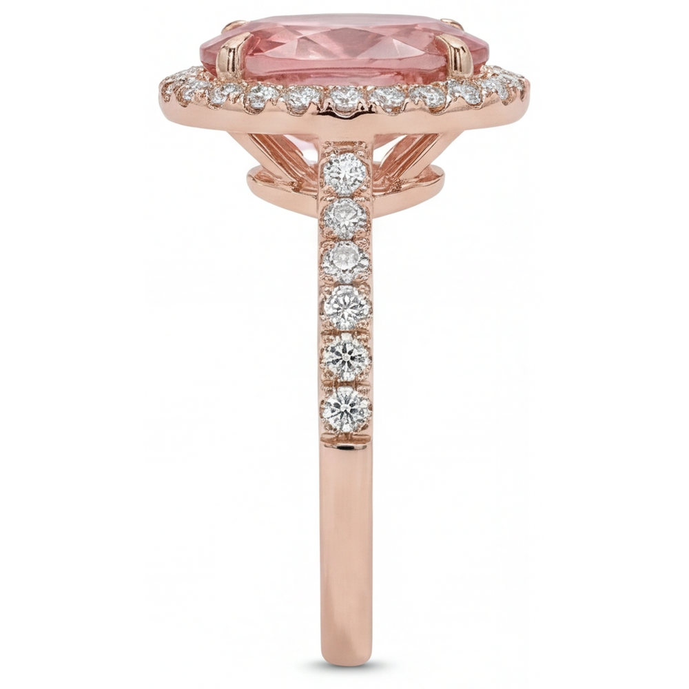 Vintage Padparadscha-Saphir-Ring 2,8 Karat Echter Oval Halo Pavé 14 Karat Roségold