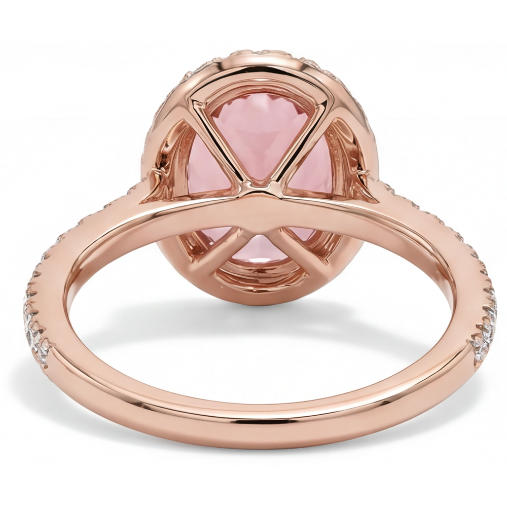 Vintage Padparadscha-Saphir-Ring 2,8 Karat Echter Oval Halo Pavé 14 Karat Roségold