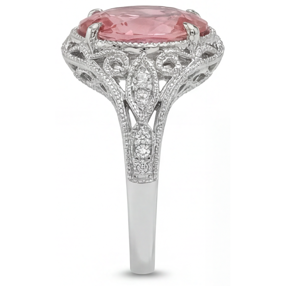Natürlicher Padparadscha-Saphir-Ring 3,3 Karat Oval Pavé 14 Karat Weißgold
