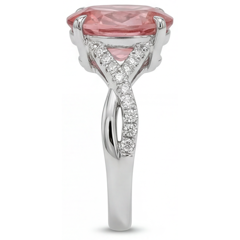 Bypass-Ring aus 14 Karat Weißgold mit natürlichem, ovalem Padparadscha-Saphir in Pfirsichfarbe, 2,8 Karat