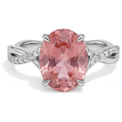 Bypass-Ring aus 14 Karat Weißgold mit natürlichem, ovalem Padparadscha-Saphir in Pfirsichfarbe, 2,8 Karat