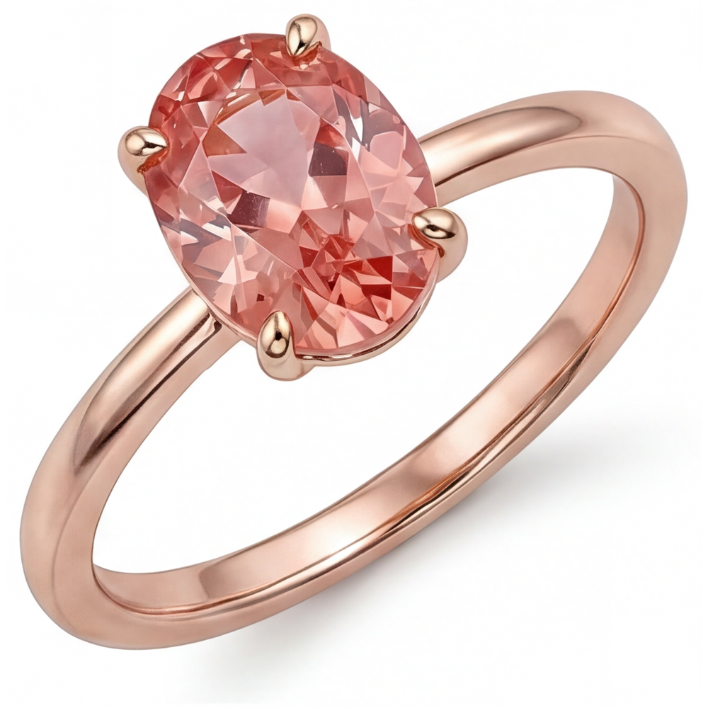 Pfirsichsaphir-Ring aus Roségold 2,2 Karat natürlicher ovaler Padparadscha-Solitär