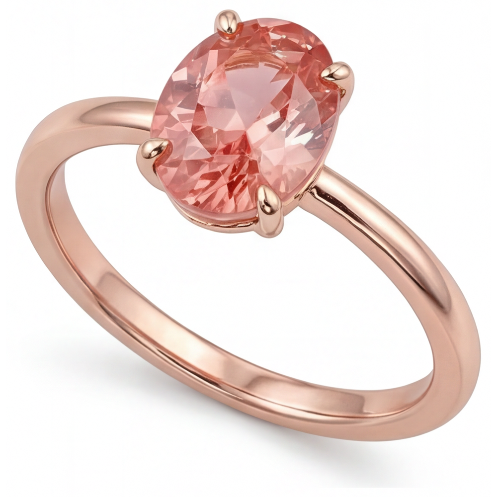 Pfirsichsaphir-Ring aus Roségold 2,2 Karat natürlicher ovaler Padparadscha-Solitär