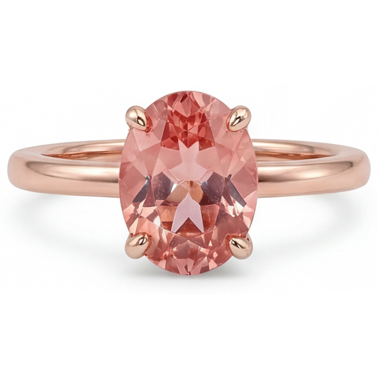 Pfirsichsaphir-Ring aus Roségold 2,2 Karat natürlicher ovaler Padparadscha-Solitär