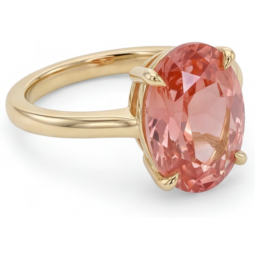 Pfirsich-Saphir-Schmuck 2,5 Karat echter ovaler Padparadscha-Solitärring 14 Karat Gelbgold