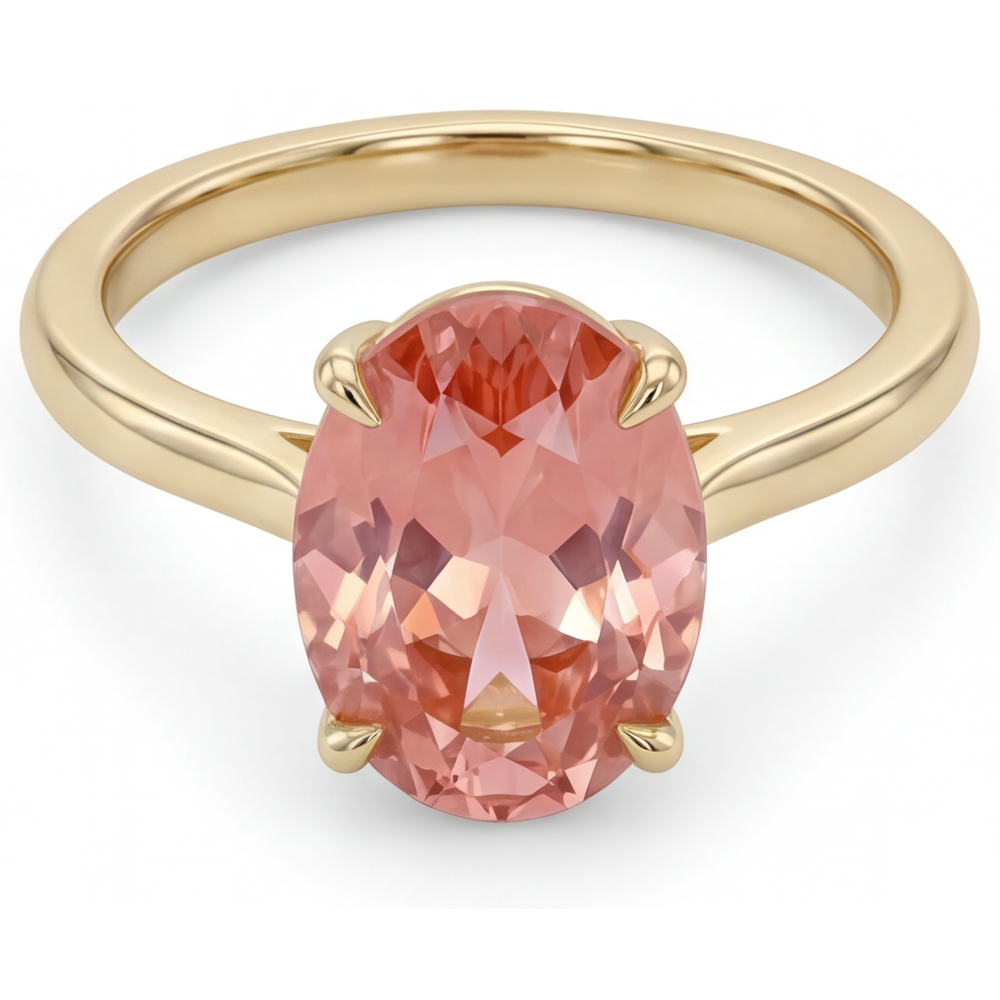 Pfirsich-Saphir-Schmuck 2,5 Karat echter ovaler Padparadscha-Solitärring 14 Karat Gelbgold