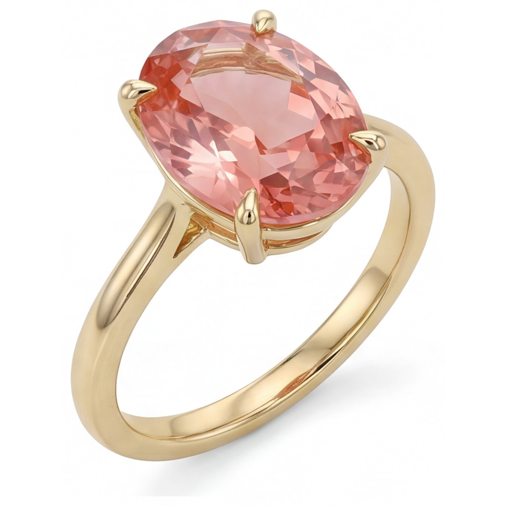 Pfirsich-Saphir-Schmuck 2,5 Karat echter ovaler Padparadscha-Solitärring 14 Karat Gelbgold