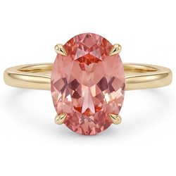 Pfirsich-Saphir-Schmuck 2,5 Karat echter ovaler Padparadscha-Solitärring 14 Karat Gelbgold