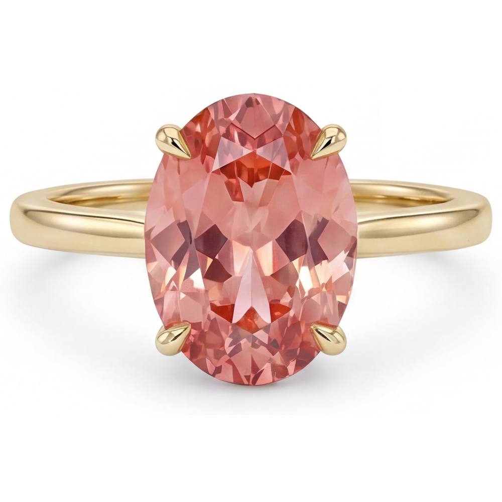 Pfirsich-Saphir-Schmuck 2,5 Karat echter ovaler Padparadscha-Solitärring 14 Karat Gelbgold
