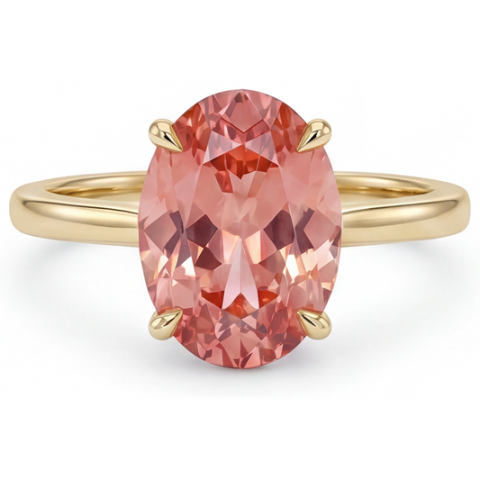 Pfirsich-Saphir-Schmuck 2,5 Karat echter ovaler Padparadscha-Solitärring 14 Karat Gelbgold