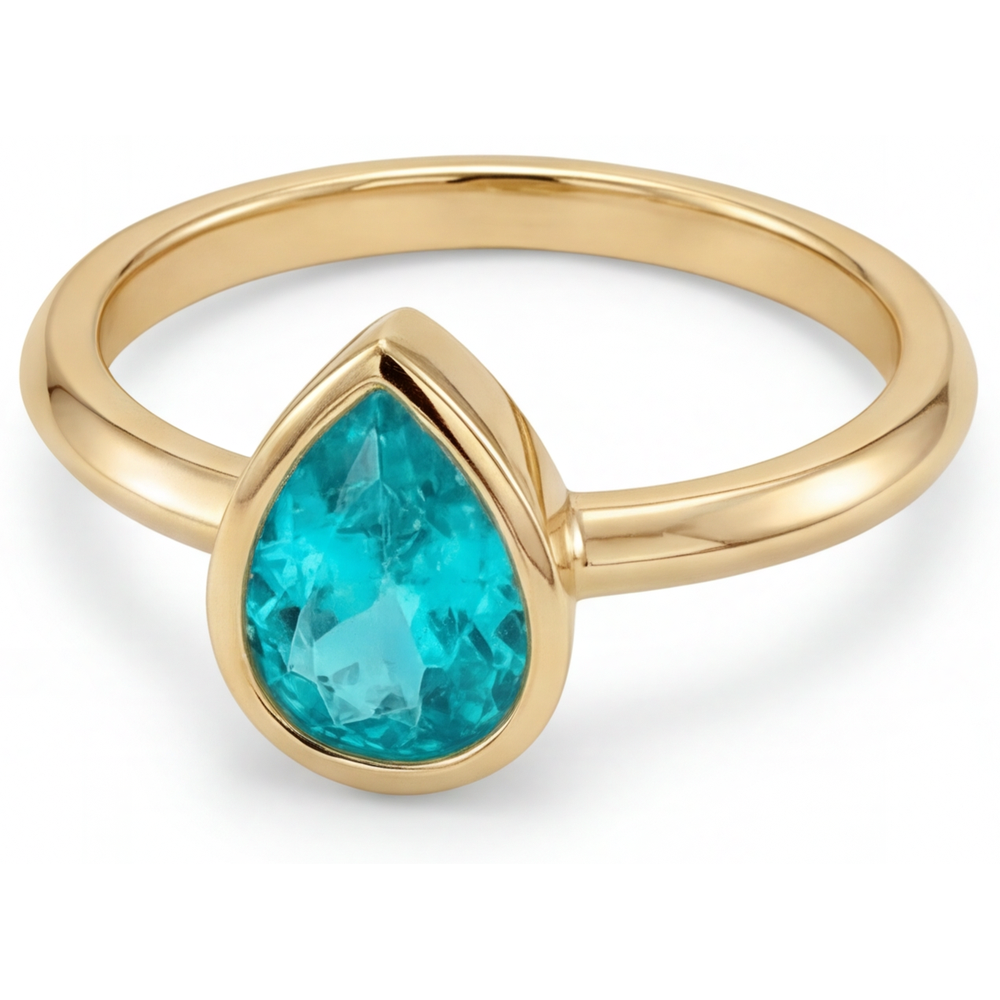 Paraiba-Turmalin Tropfen-Schliff Edelstein-Ring in 14K Gelbgold – Seitenansicht