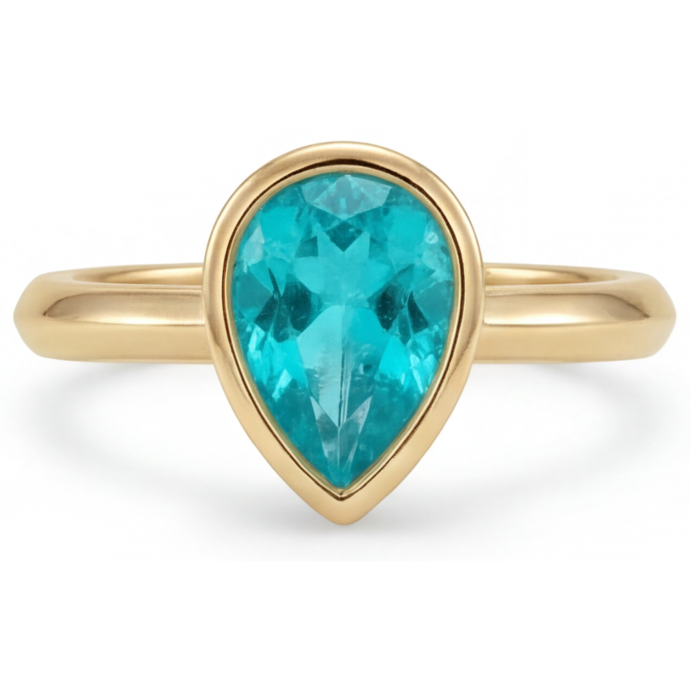 Natürlicher Paraiba-Turmalin Edelstein-Ring 1,25 Karat 14K Gelbgold – Schrägansicht
