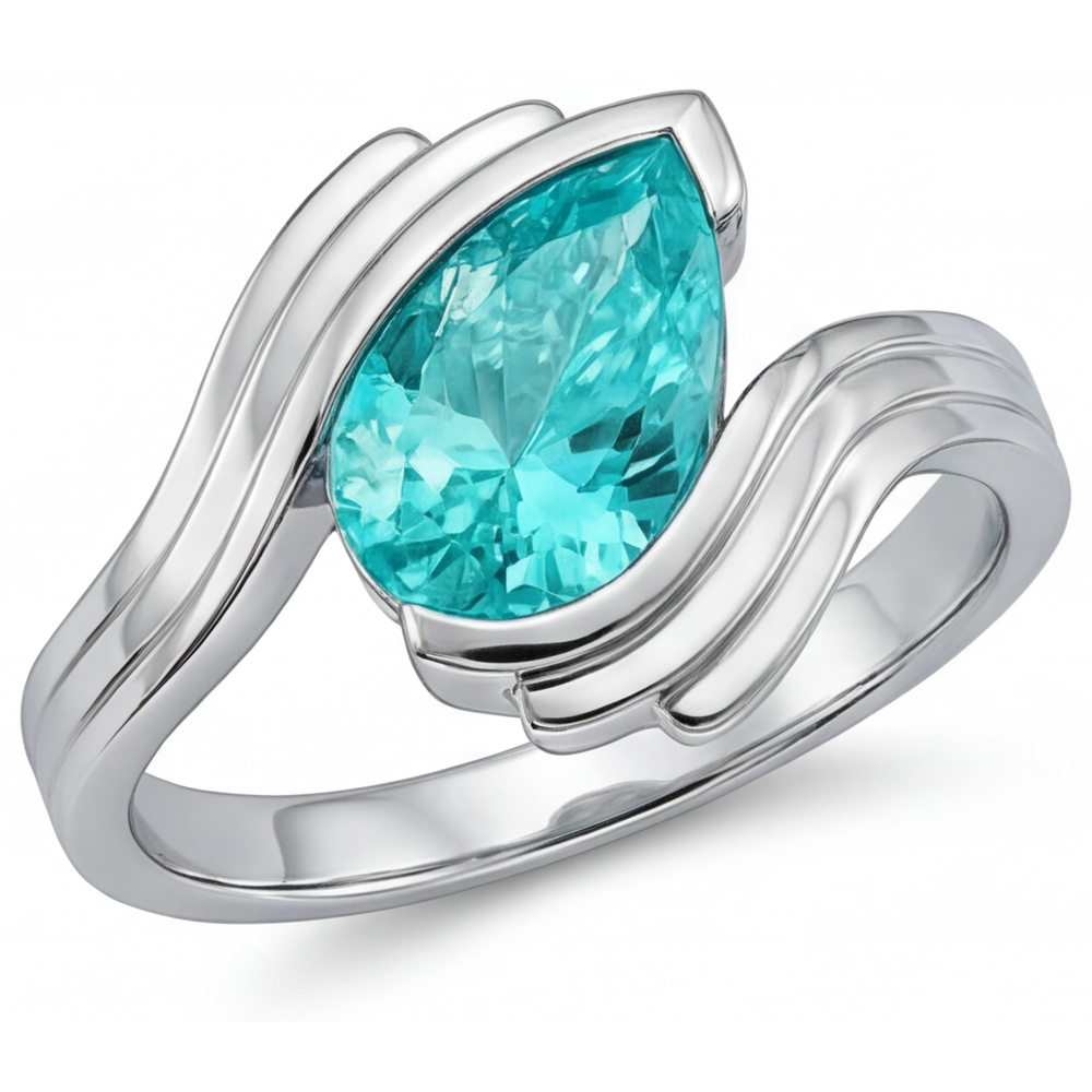 Paraiba-Turmalin Birnen-Schliff Edelstein-Ring in 14K Weißgold – Hauptansicht