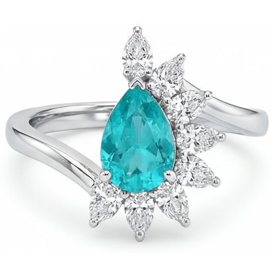 Tropfen-Schliff Paraiba-Turmalin Ring in 14 Karat Weißgold – Hauptansicht