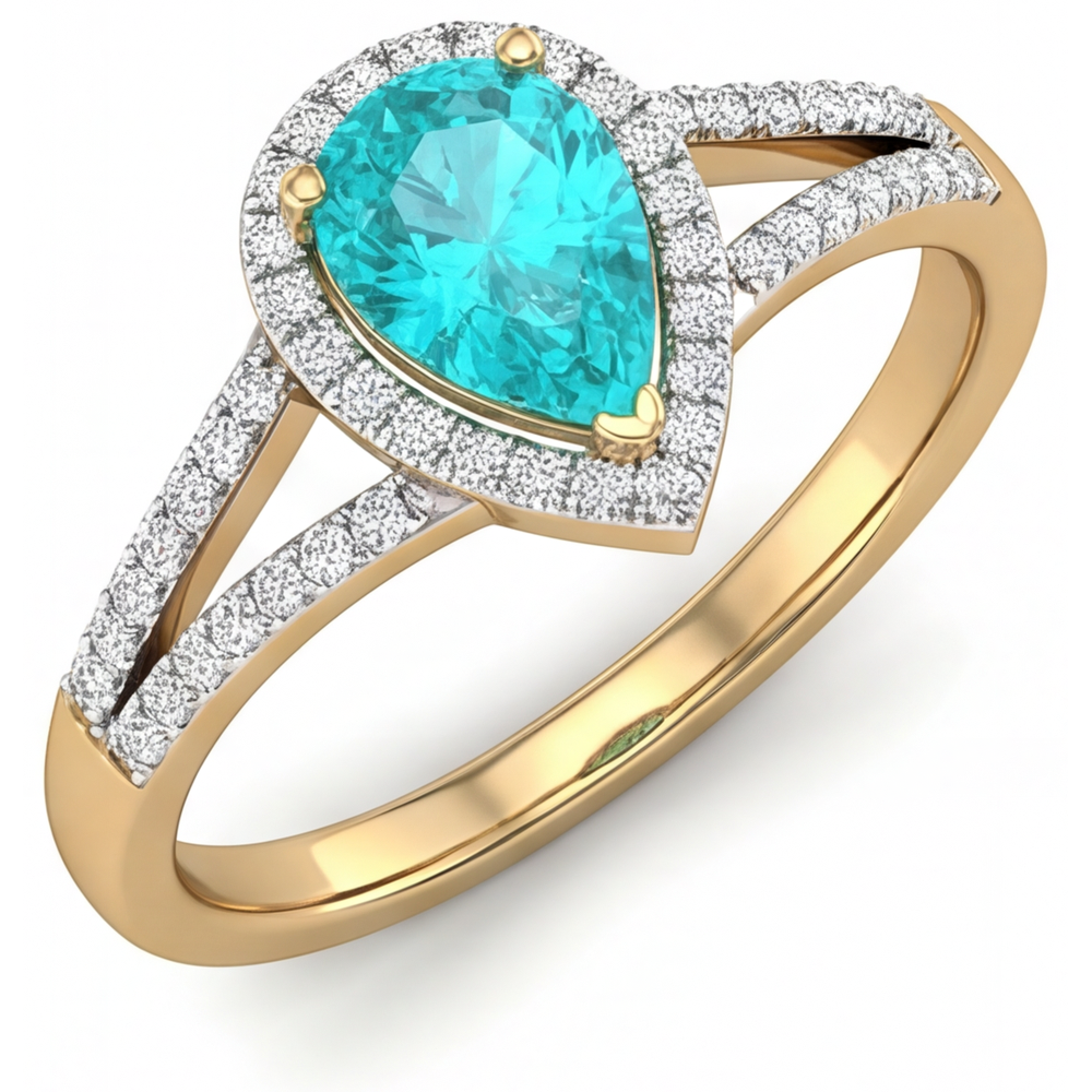 Handgemachter Paraiba-Turmalin Halo-Fassung Ring 2 Karat – Hauptansicht