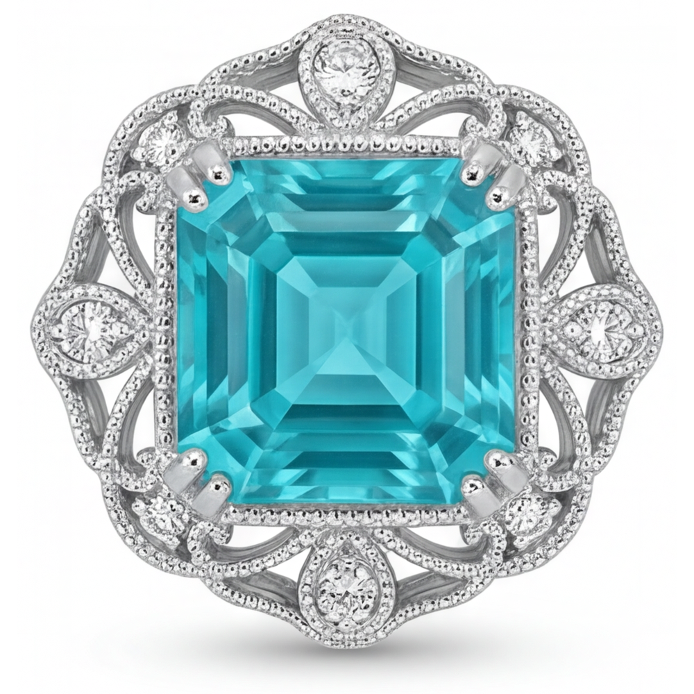 Asscher Paraiba-Turmalin Ring in 14K Weißgold – Hauptansicht