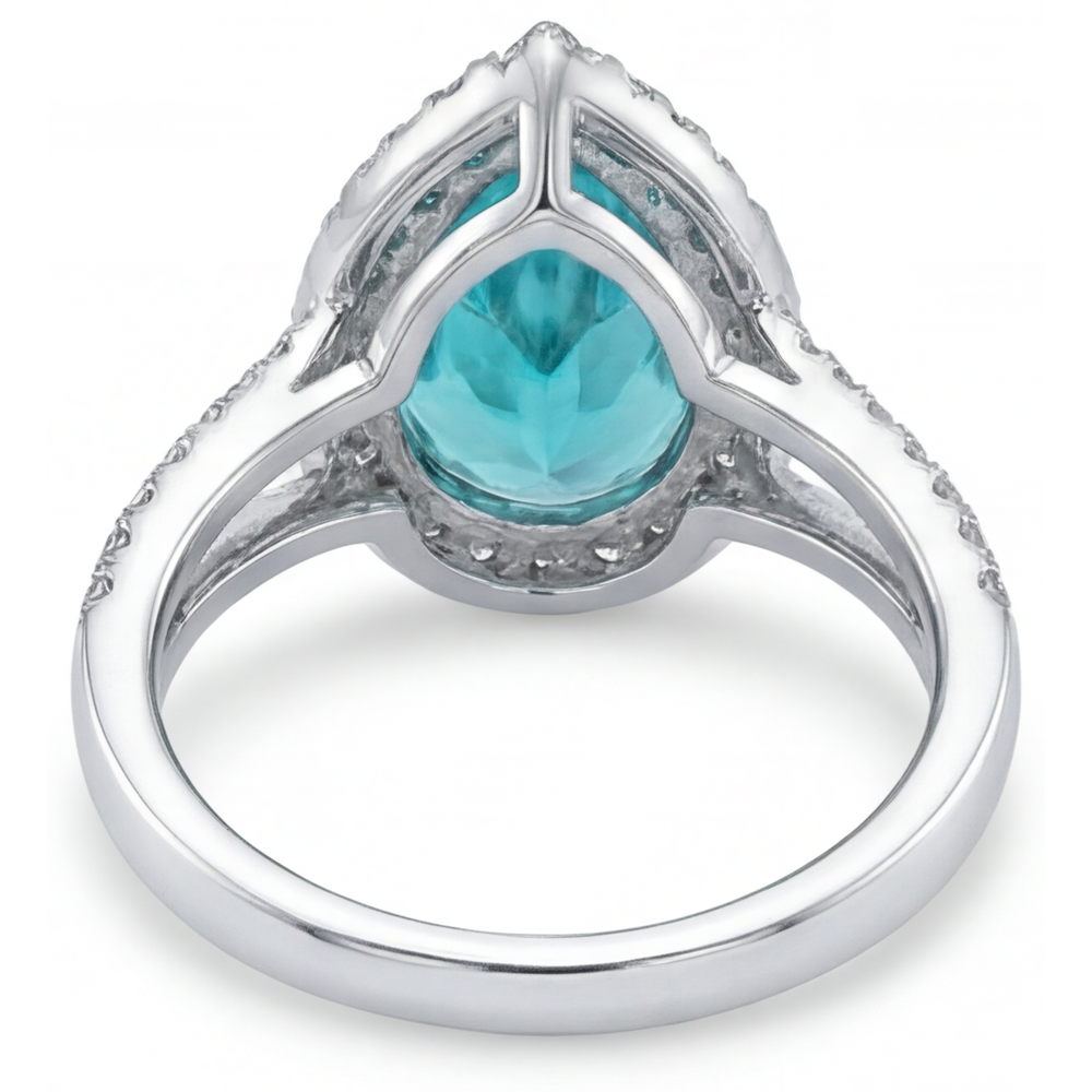 Paraiba-Turmalin Halo-Fassung Ring 5,25-Karat 14 Karat Weißgold – Profilansicht