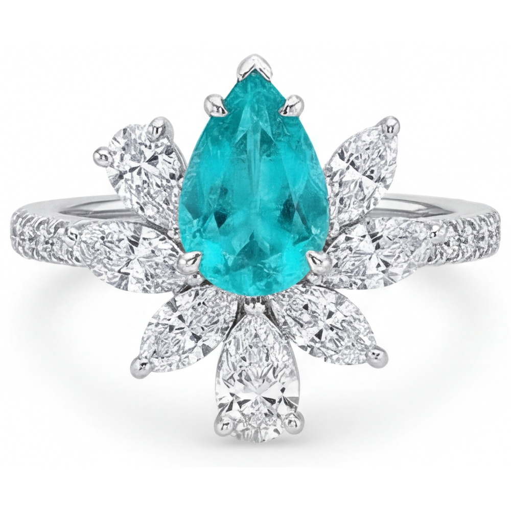 Natürlicher Paraiba-Turmalin Halo-Ring 1,25 Karat 14 Karat Weißgold – Hauptansicht