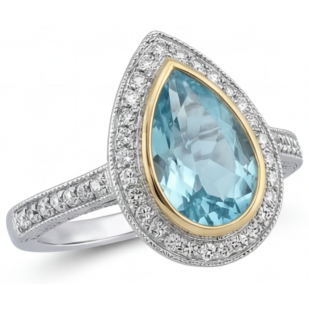 Birnen-Schliff Paraiba-Turmalin Ring in Bicolor 14K Gold – Profilansicht