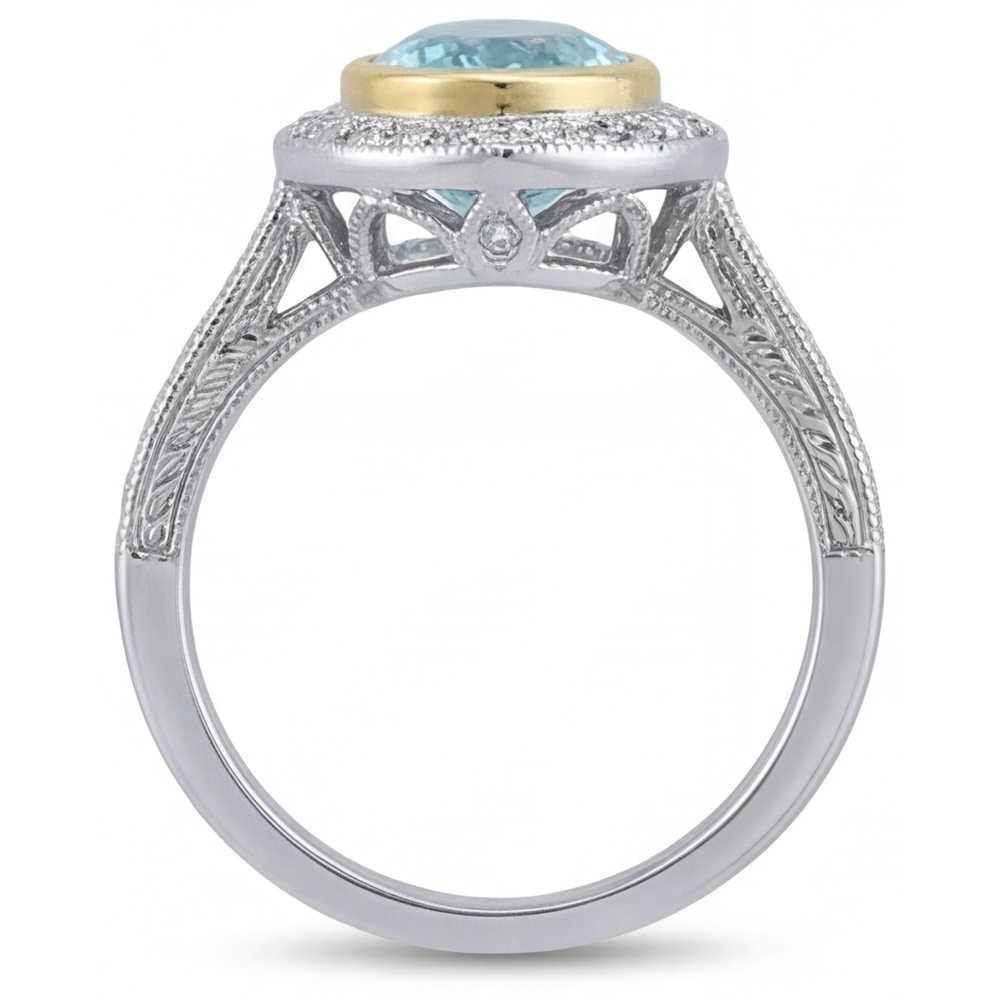 Paraiba-Turmalin Halo-Ring 1,75-Karat Bicolor 14K Gold – Rückansicht