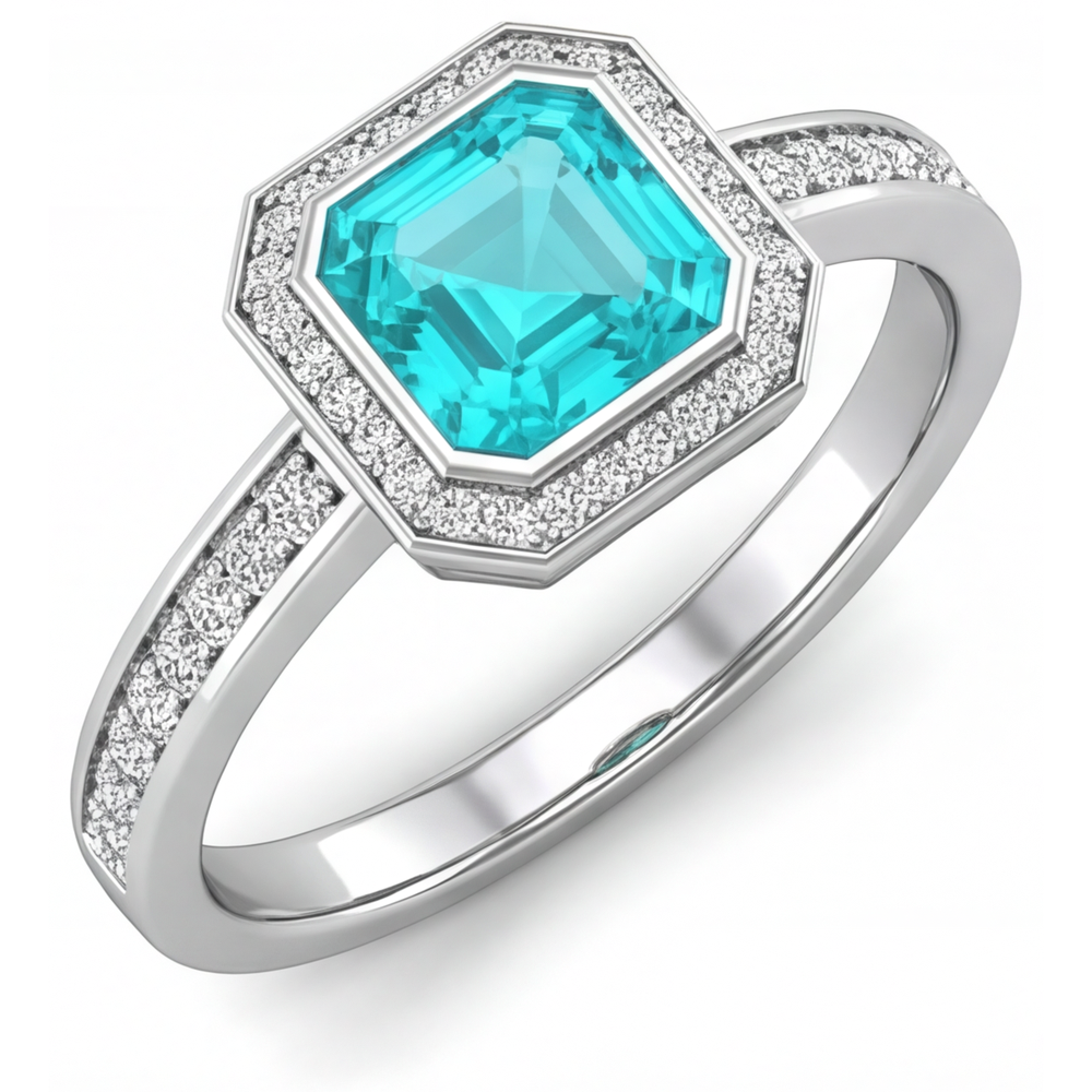 Kunstvoller Paraiba-Turmalin Halo-Ring 3,50 Karat – Hauptansicht