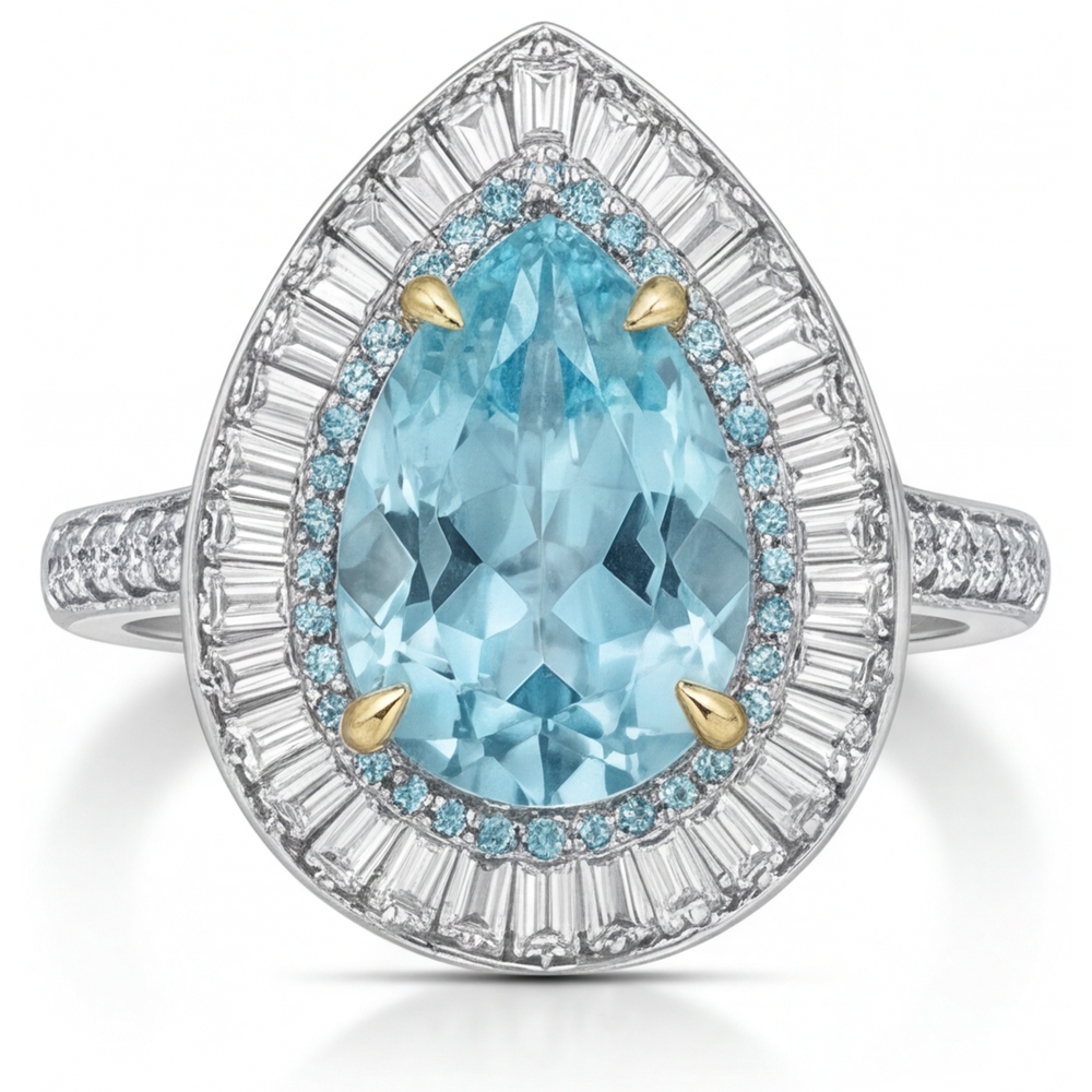 Paraiba-Turmalin Birnen-Schliff Halo-Ring in Zweifarbiges 14K Gold – Hauptansicht