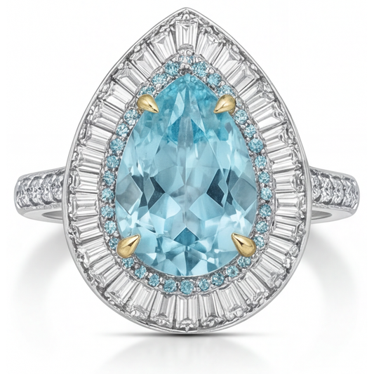Paraiba-Turmalin Birnen-Schliff Halo-Ring in Zweifarbiges 14K Gold – Hauptansicht