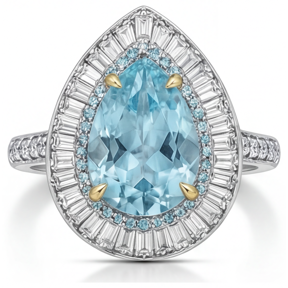 Paraiba-Turmalin Birnen-Schliff Halo-Ring in Zweifarbiges 14K Gold – Frontansicht