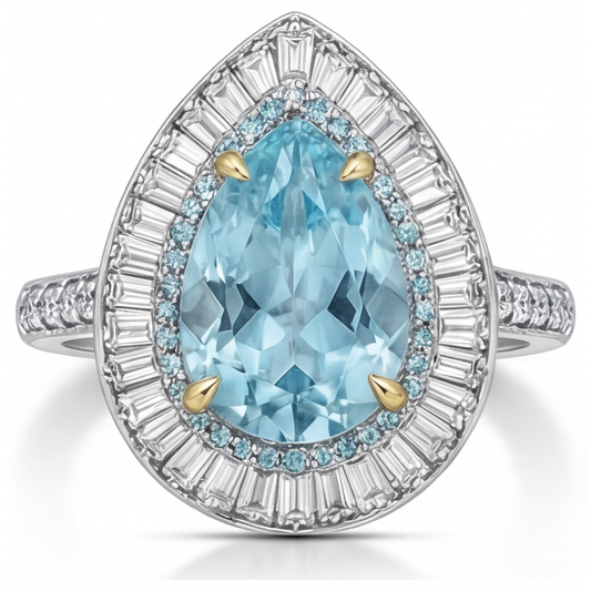 Paraiba-Turmalin Birnen-Schliff Halo-Ring in Zweifarbiges 14K Gold – Frontansicht